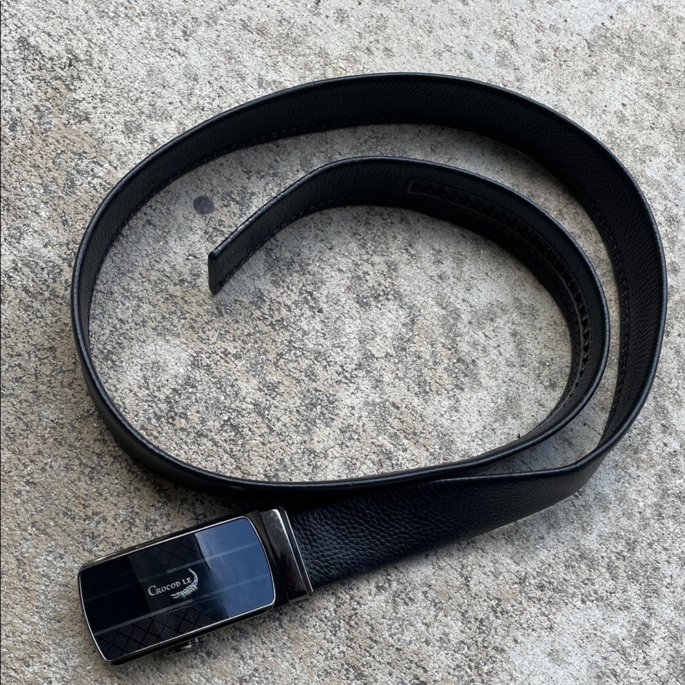 Crocodile brand Black Leather Belt with Silver Buckle XL Mens